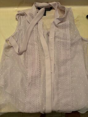 White House Black Market Sleeveless Tie-Neck Sheer Dot Blouse in Light Lavender